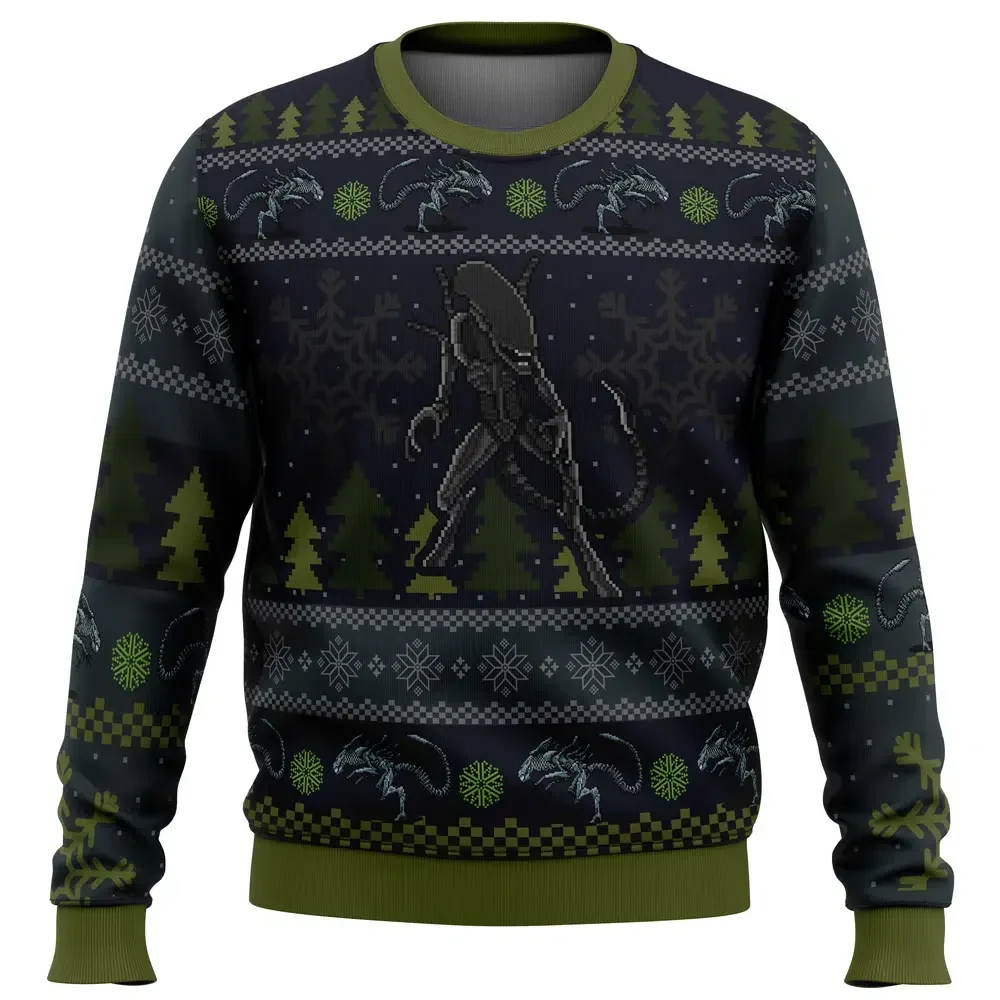 A Christmas Bug Hunt Xenomorph Ugly Christmas Sweater, Alien Movie Holiday Sweater, Facehugger Sci-Fi Horror Xmas Gift for Film Fans