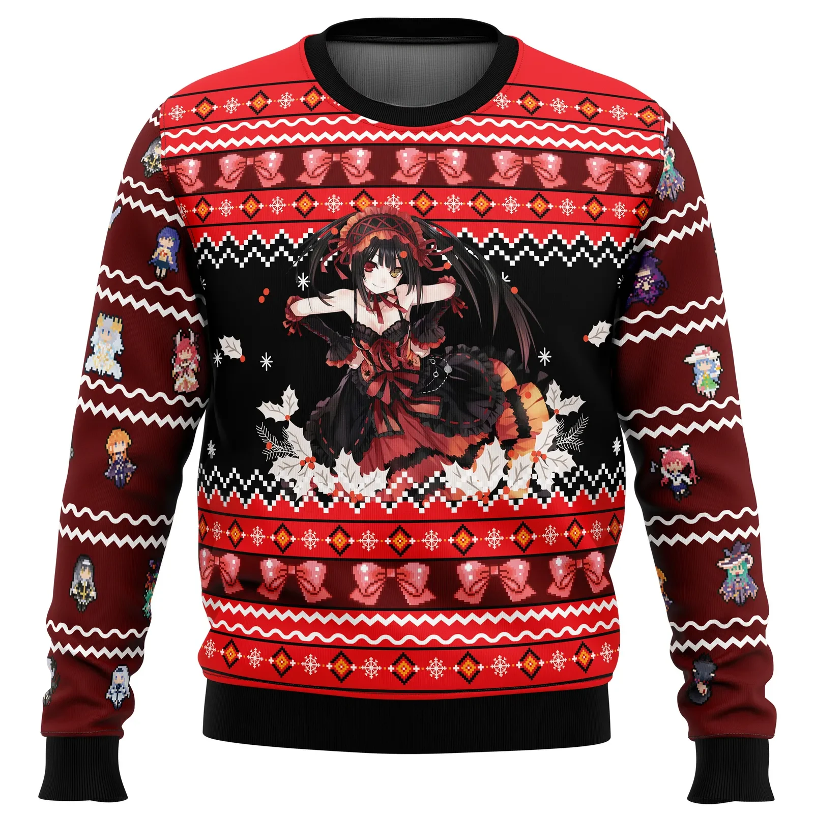 Kurumi Tokisaki Date A Live Ugly Christmas Sweater, Date A Live Anime Holiday Sweater, Gothic Red Dress Spirit Anime Xmas Gift for Fans