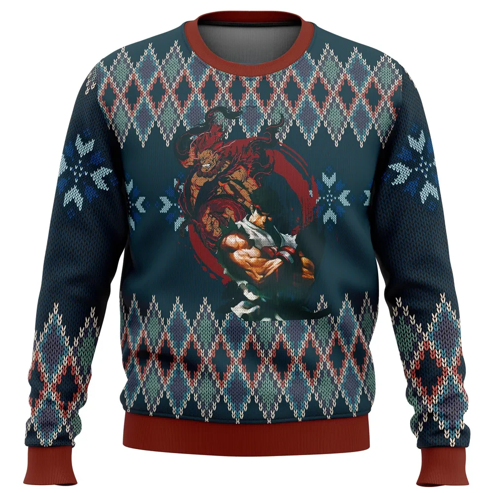 Street Fighter Ryu and Akuma Ugly Christmas Sweater, Street Fighter Holiday Sweater, Fighting Game Rivals Retro Gamer Xmas Gift for Fans