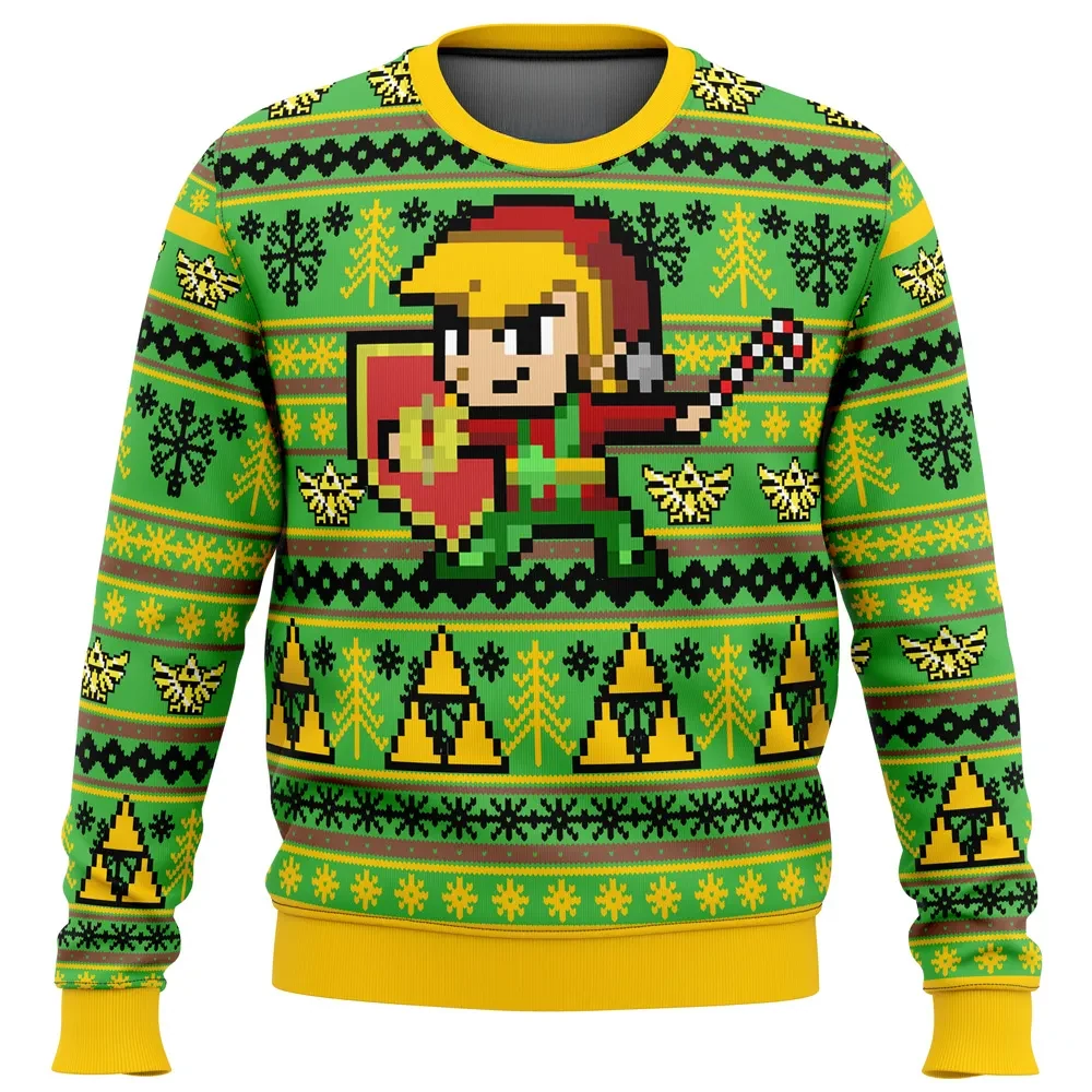 Zelda Holiday Link Ugly Christmas Sweater, Legend of Zelda Gamer Holiday Sweater, Triforce Video Game Xmas Gift, Unisex All Over Print Sweatshirt
