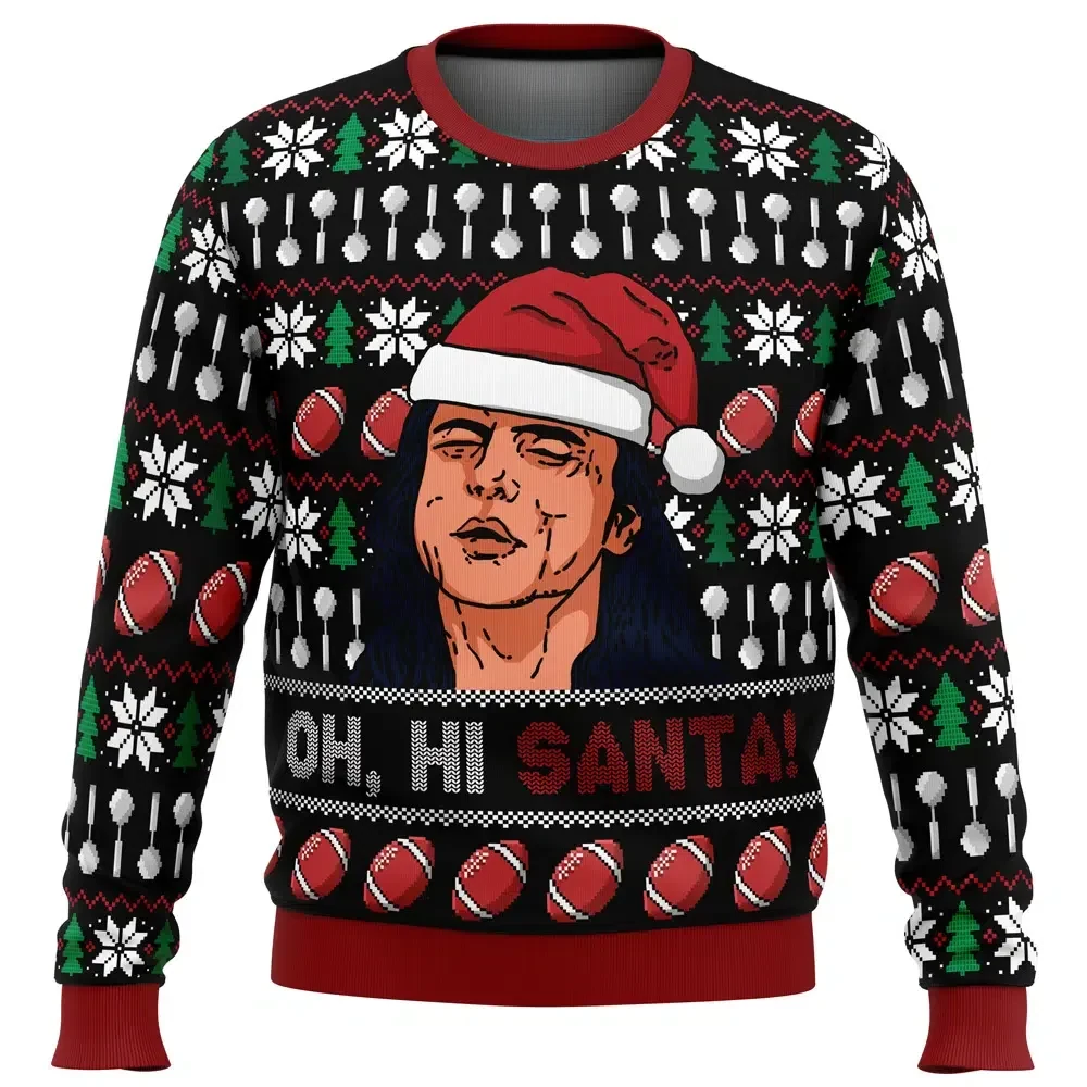 Oh, Hi Santa The Room Ugly Christmas Sweater, Tommy Wiseau Holiday Sweater, Funny Cult Movie Unisex Pullover, Xmas Party Gift for Film Fans