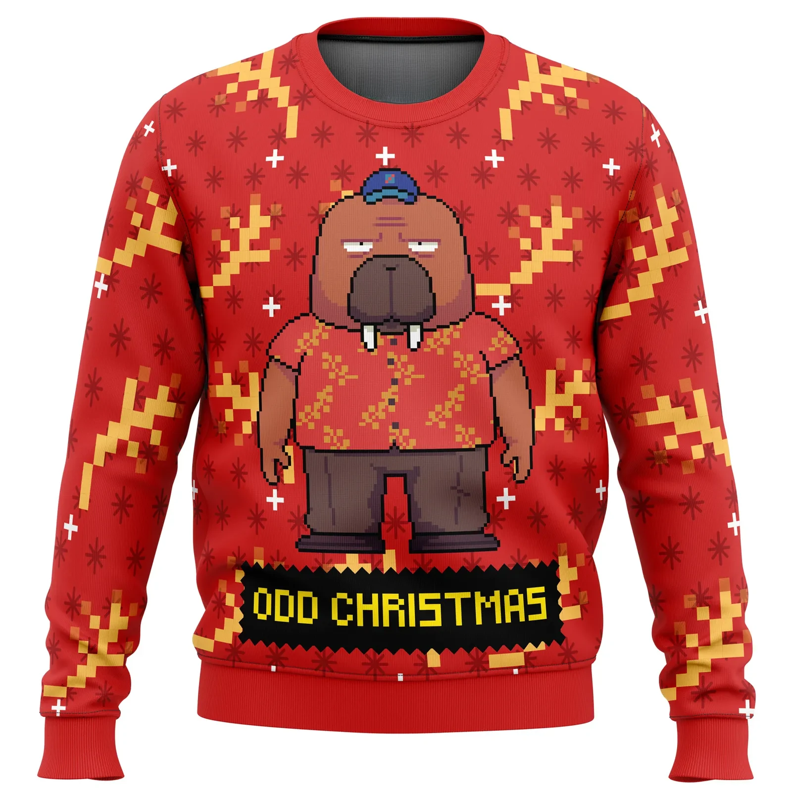 Hiroshi Odokawa Odd Taxi Ugly Christmas Sweater, Odd Christmas Walrus Driver Anime Holiday Sweater, Pixel Art Xmas Gift for Anime Fans