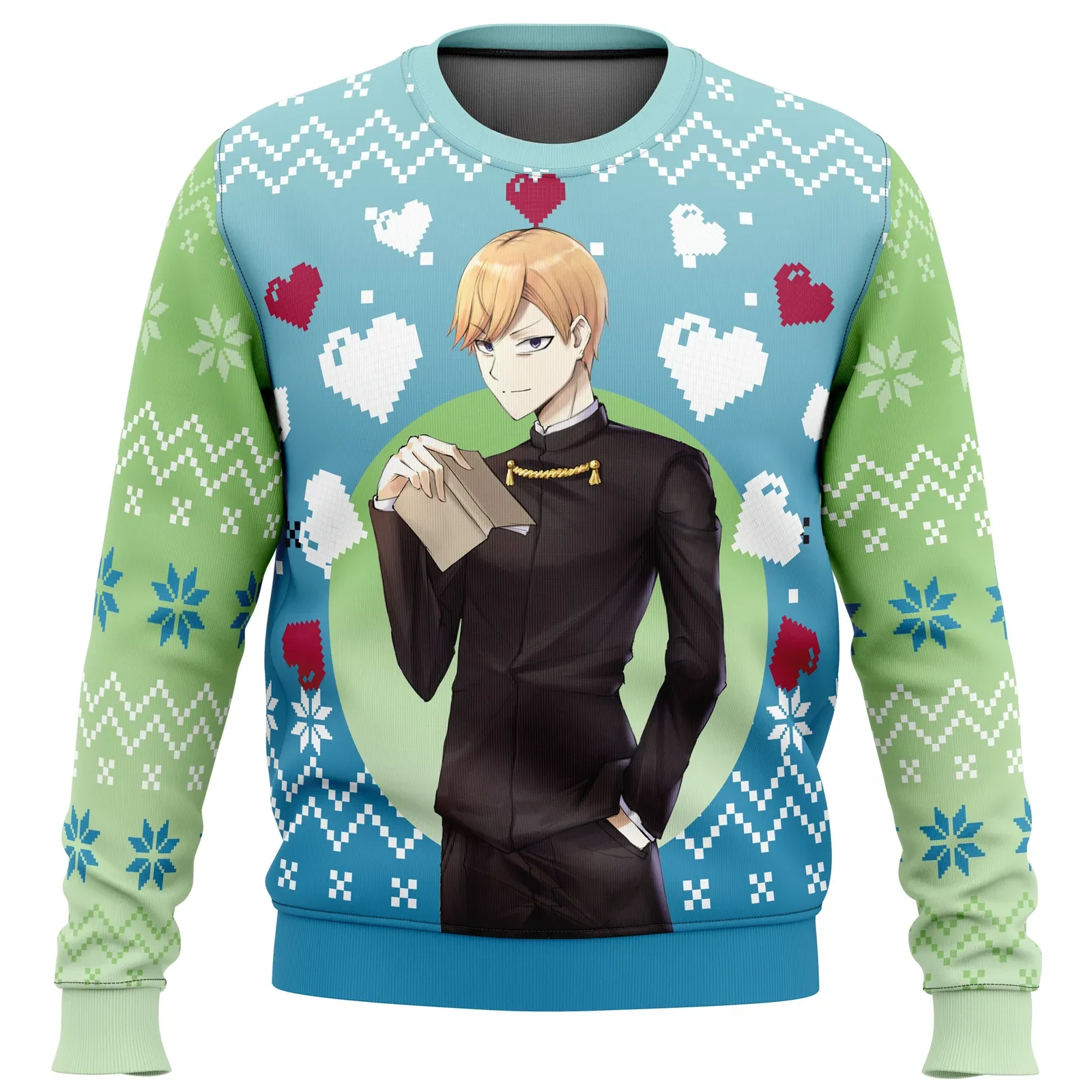 Miyuki Shirogane Kaguya-sama Love Is War Ugly Christmas Sweater, Kaguya-sama Holiday Sweater, Pixel Hearts, Anime Xmas Gift for Romcom Fans