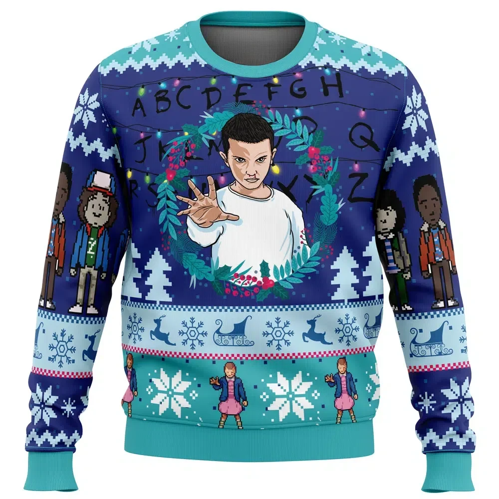 Eleven Stranger Things Ugly Christmas Sweater, Stranger Things Holiday Sweater, Fairy Lights Alphabet Wall Sweatshirt, TV Show Xmas Gift