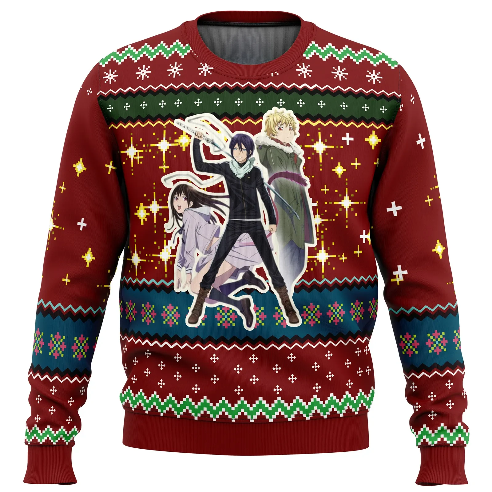 Noragami Ugly Christmas Sweater, Yato Hiyori Yukine Holiday Sweatshirt, Stray God Anime Xmas Gift for Fans, Unisex All Over Print