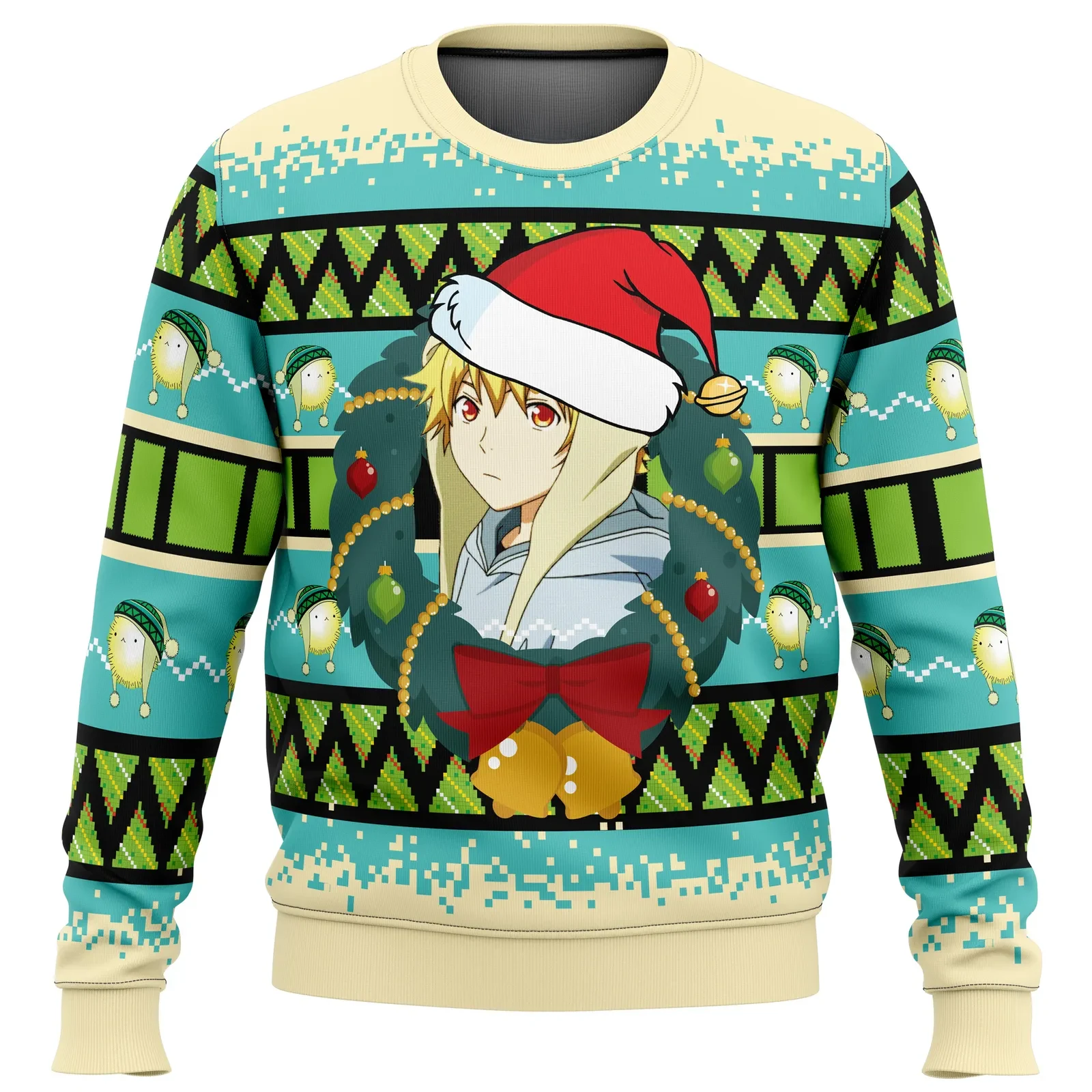 Yukine Noragami Ugly Christmas Sweater, Noragami Anime Holiday Sweater, Anime Xmas Gift, Santa Hat Wreath Stray God Sweatshirt for Fans