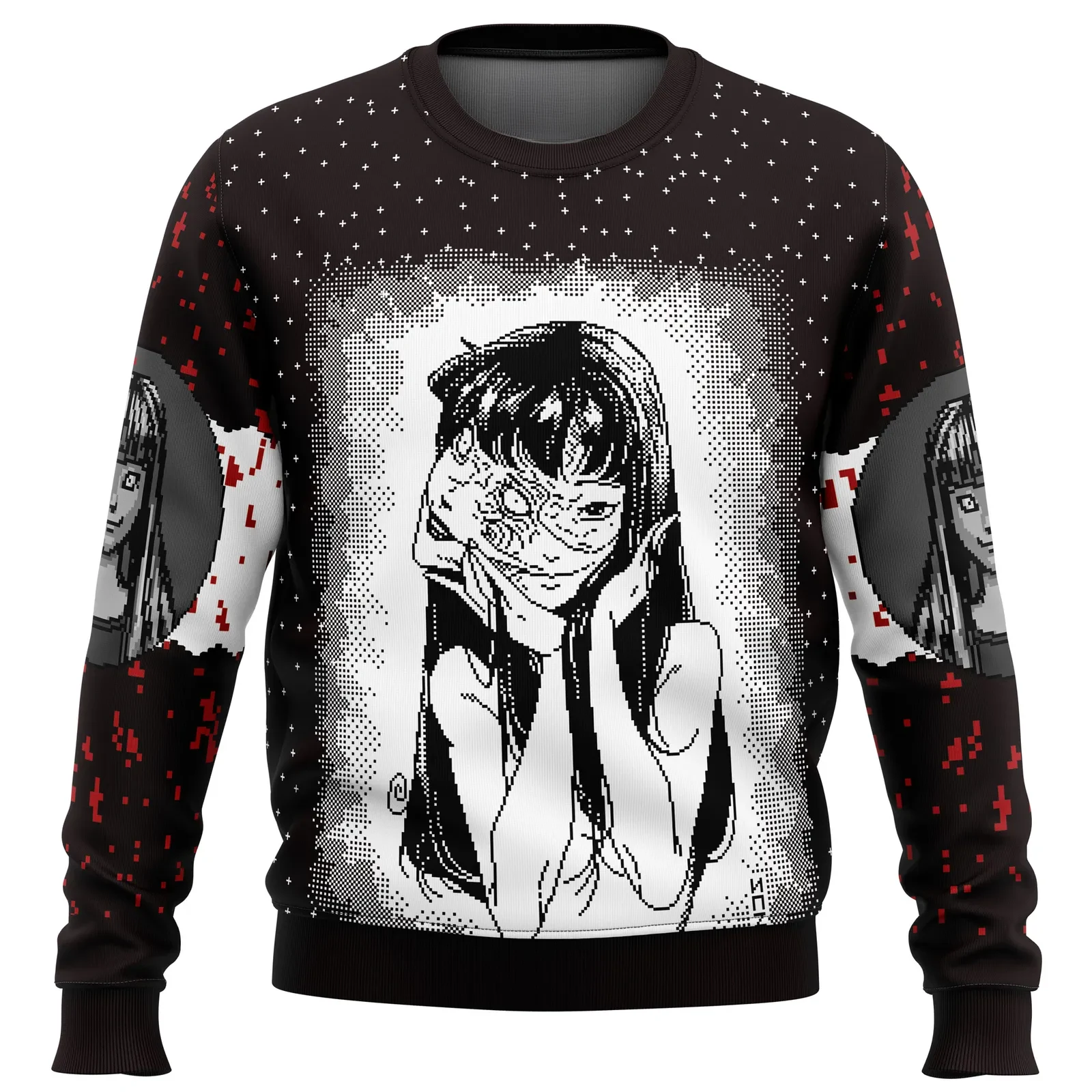 Tomie Junji Ito Ugly Christmas Sweater, Horror Manga Holiday Sweater, Pixel Art Portrait, Anime Xmas Gift, Unisex All Over Print Sweatshirt