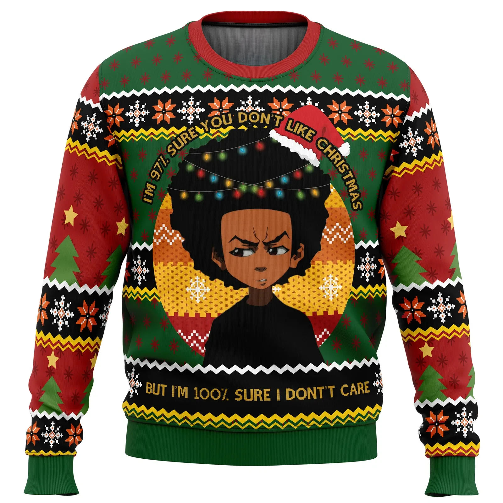 Huey Freeman The Boondocks Ugly Christmas Sweater, Boondocks Holiday Sweater, Riley Freeman Cartoon Xmas Gift, Unisex All Over Print Sweatshirt
