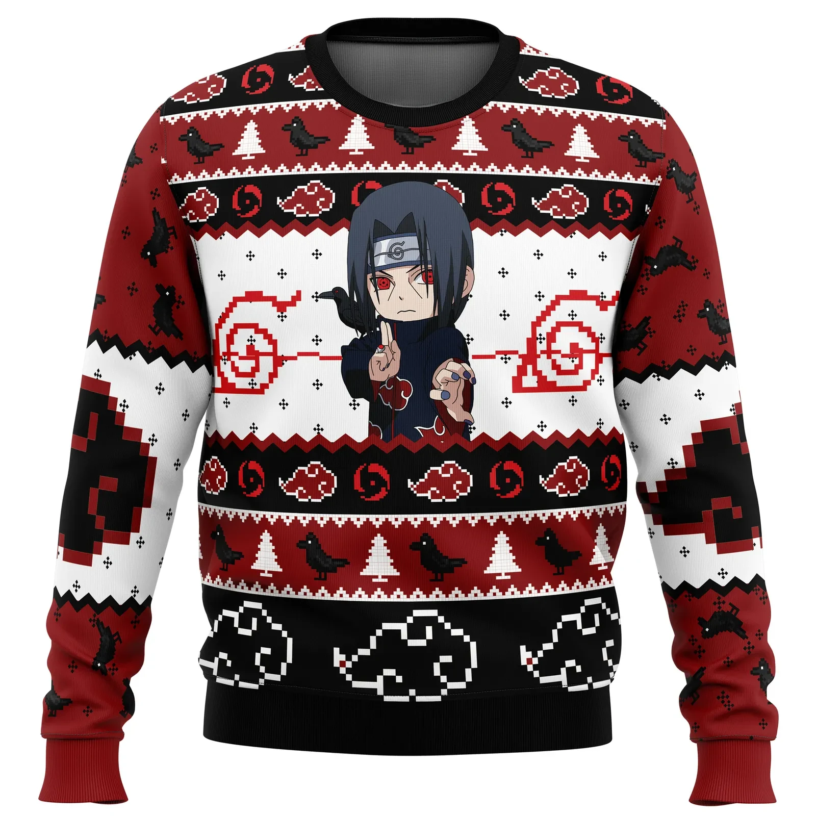 Itachi Uchiha Chibi Akatsuki Ugly Christmas Sweater, Naruto Shippuden Hidden Leaf Holiday Sweater, Unisex Xmas Sweatshirt, Anime Gift for Fans