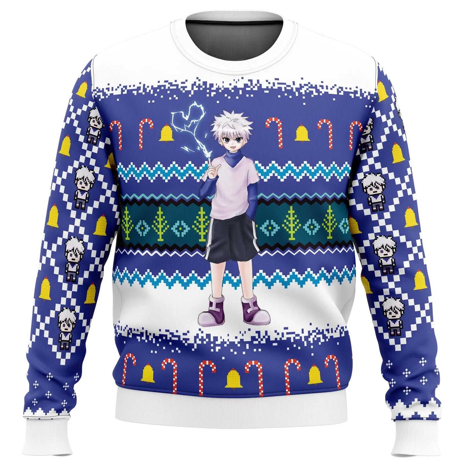 Killua Zoldyck Hunter X Hunter Ugly Christmas Sweater, HxH Anime Holiday Sweater, Hunter Association Logo, Anime Xmas Gift for Fans