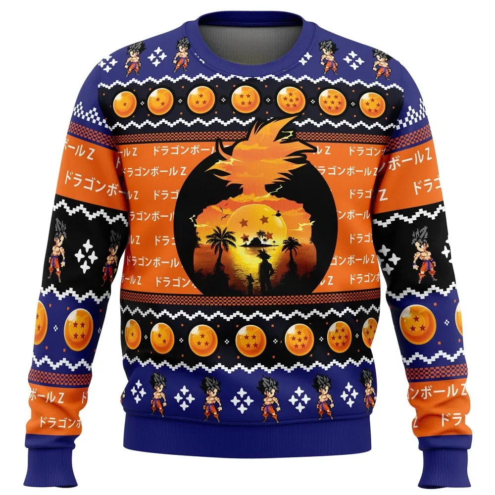 Beautiful Sunset Dragon Ball Z Ugly Christmas Sweater, Goku Holiday Sweater with Dragon Balls, Anime Xmas Gift for DBZ Fans, Unisex Sweatshirt