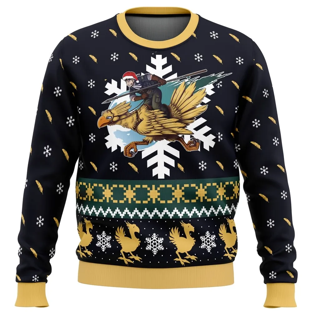 Chocobo Cid Christmas Final Fantasy 7 Ugly Christmas Sweater, Final Fantasy VII Gamer Holiday Sweater, Unisex Xmas Jumper