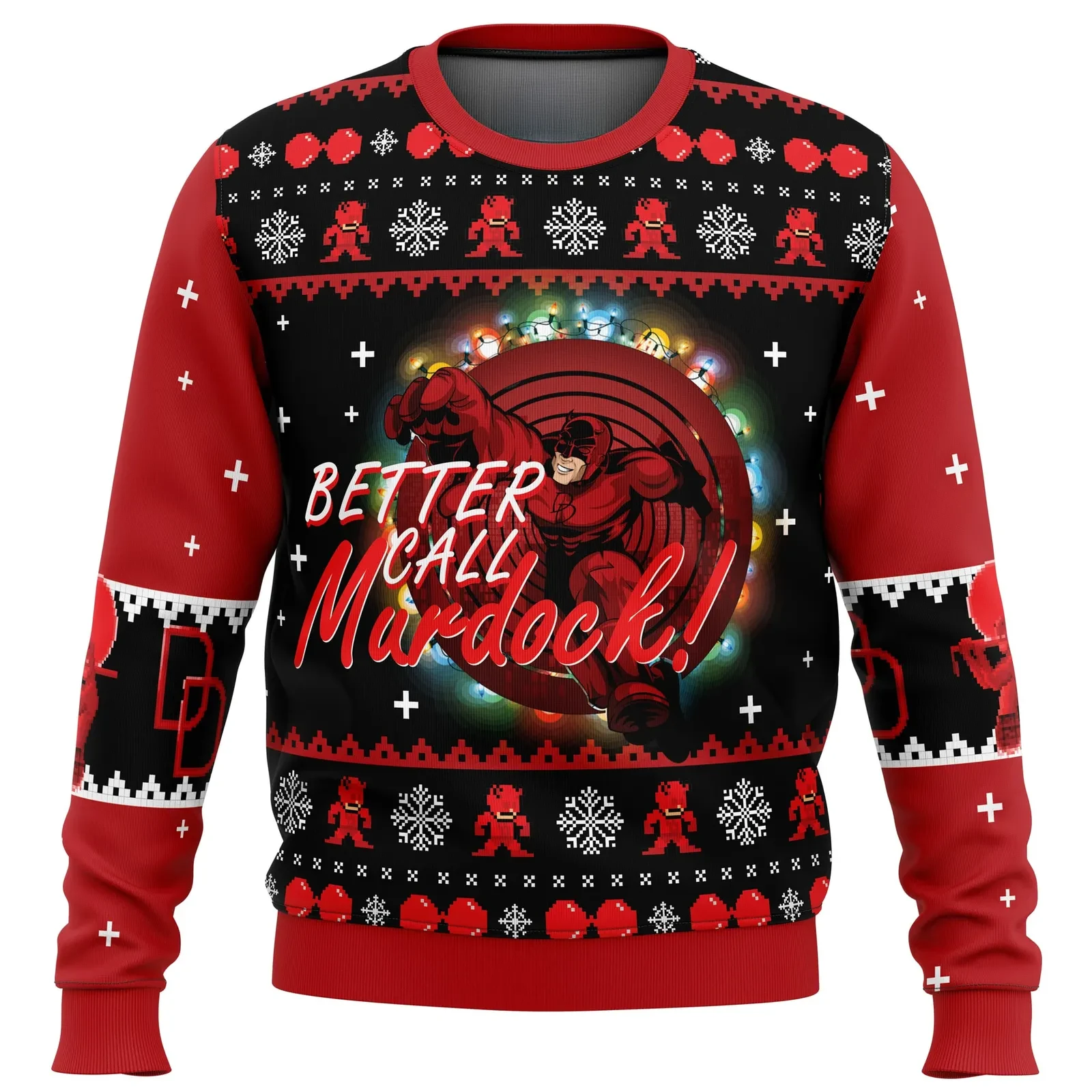 Better Call Murdock Daredevil Ugly Christmas Sweater, Marvel Holiday Sweatshirt with Festive Lights, Superhero Xmas Gift for Comic Fans