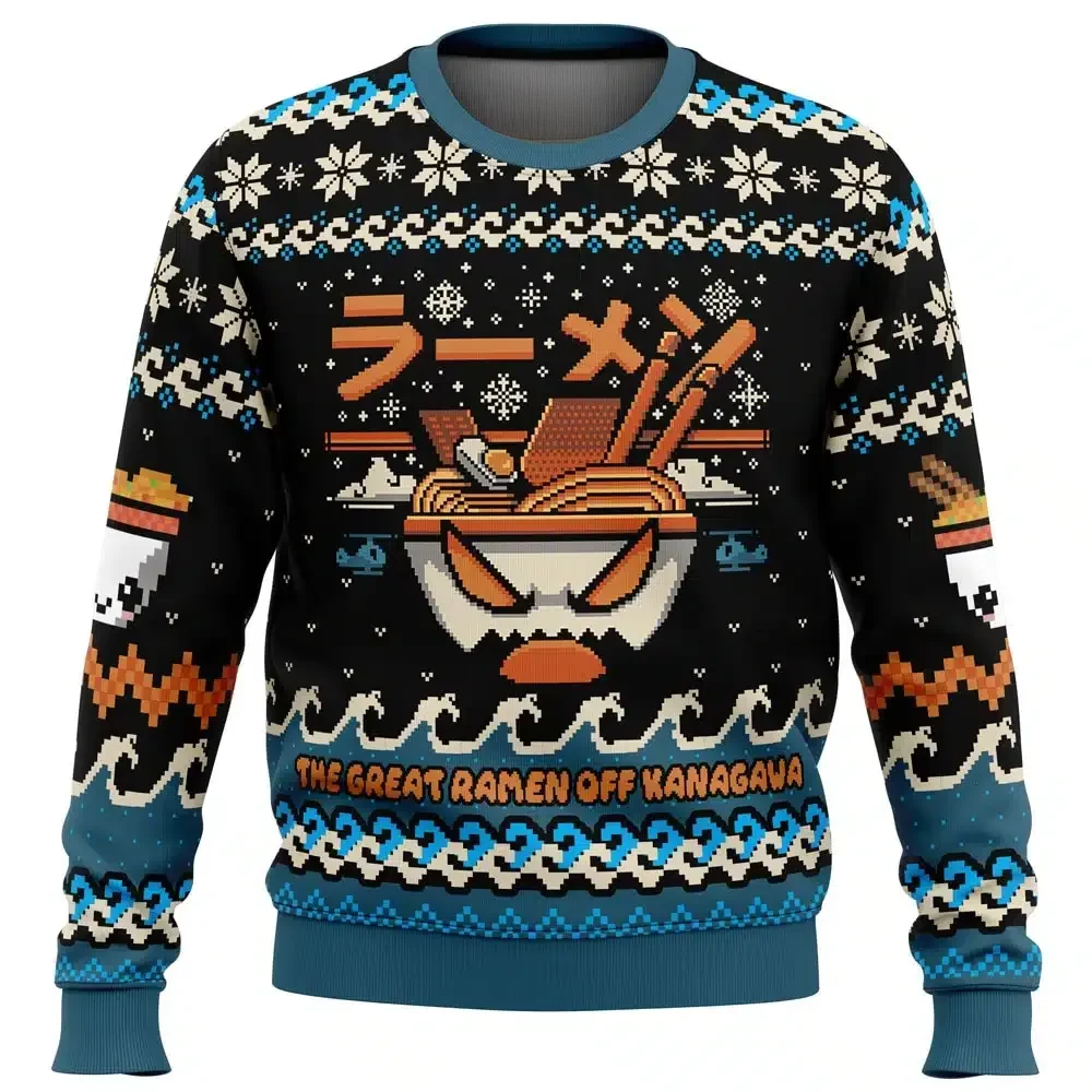 The Great Ramen Off Kanagawa Ugly Christmas Sweater, Ramen Wave Holiday Sweatshirt, Unisex Japanese Food Xmas Gift for Noodle Lovers