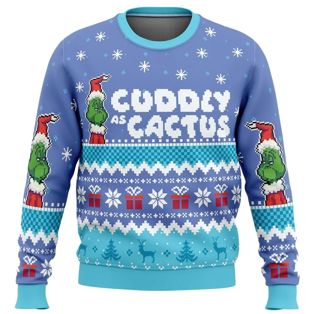 Cuddly as a Cactus Grinch Ugly Christmas Sweater, The Grinch Holiday Sweater, Funny Movie Xmas Gift, Unisex All Over Print Crewneck Pullover