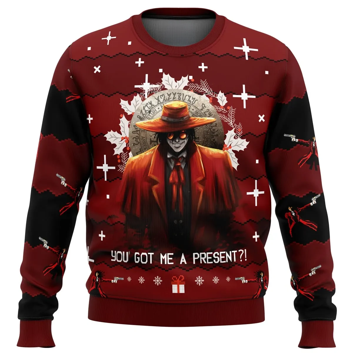 Alucard Hellsing Ugly Christmas Sweater, You Got Me a Present Vampire Holiday Sweater with Pentagram Seal, Dark Anime Xmas Gift for Fans