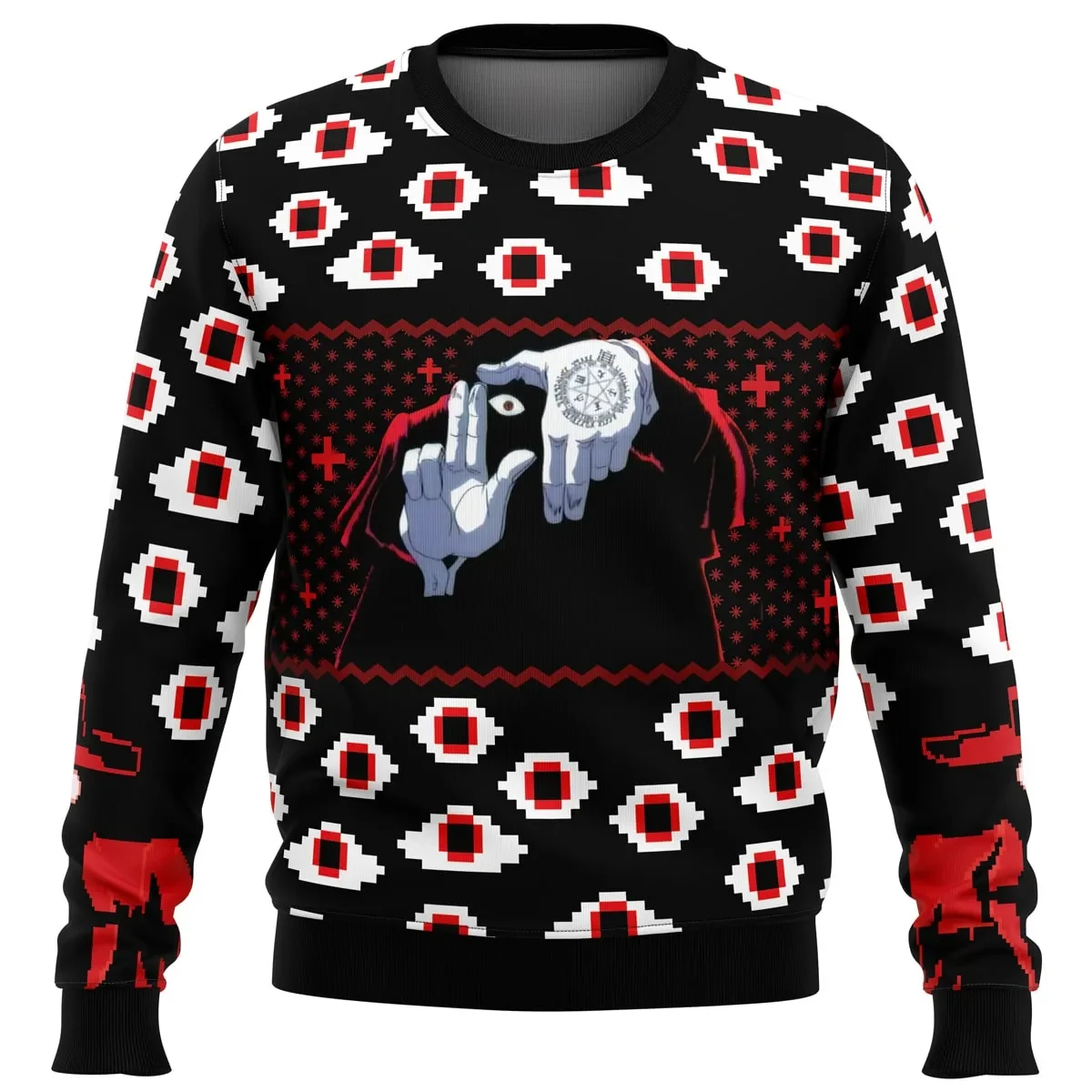 Alucard Eyes Hellsing Ugly Christmas Sweater, Hellsing Ultimate Vampire Anime Holiday Sweatshirt, Unisex Gothic Xmas Gift for Manga Fans