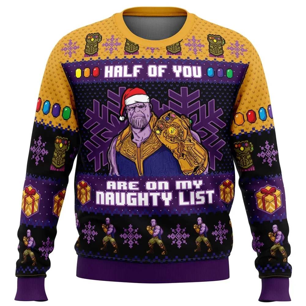 Half of You Are On The Naughty List Thanos Ugly Christmas Sweater, Marvel Avengers Superhero Holiday Sweater, Xmas Jumper