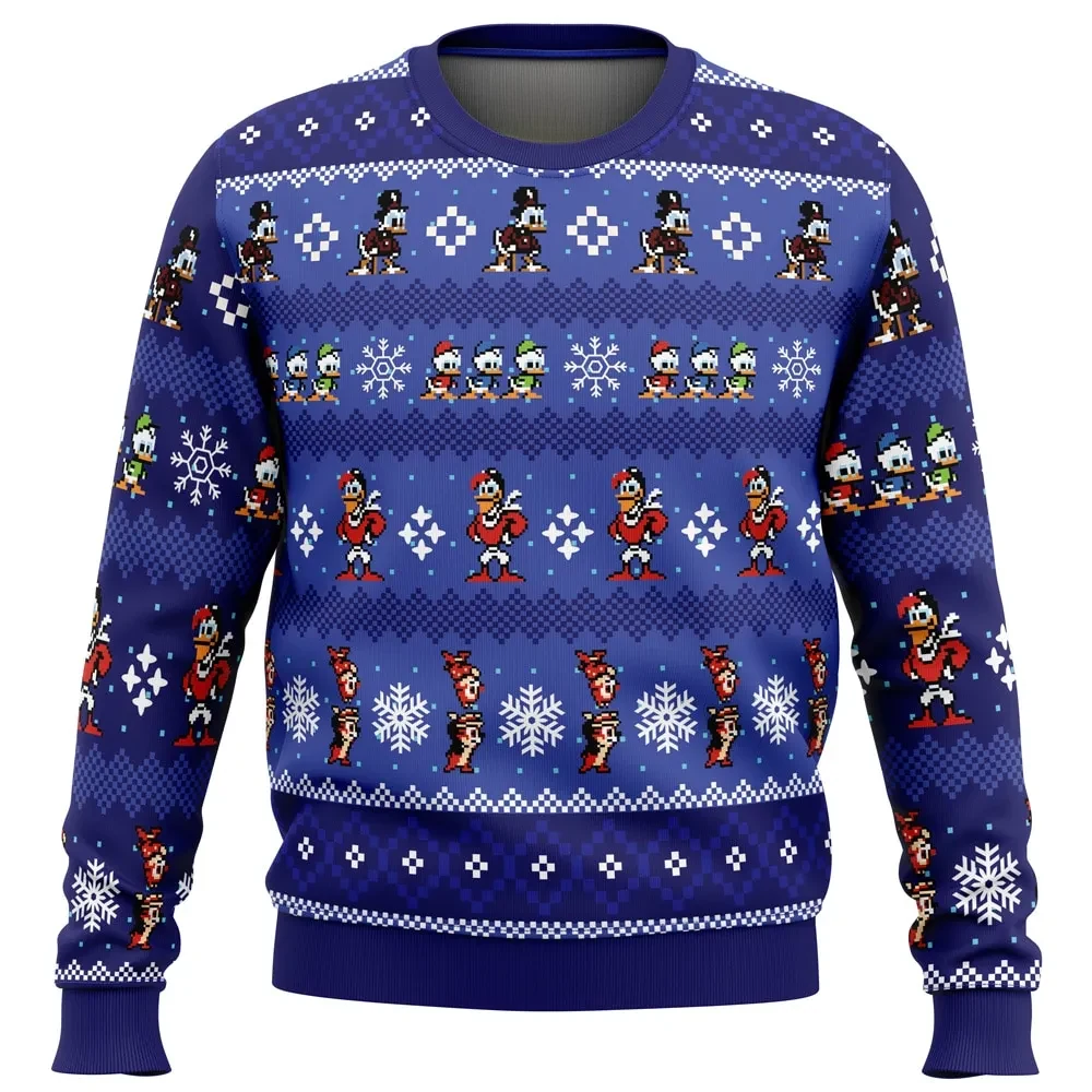 Merry Christmas Uncle Scrooge DuckTales Ugly Christmas Sweater, DuckTales Cartoon Holiday Sweater, Unisex Pixel Art Xmas Gift for 80s Kids