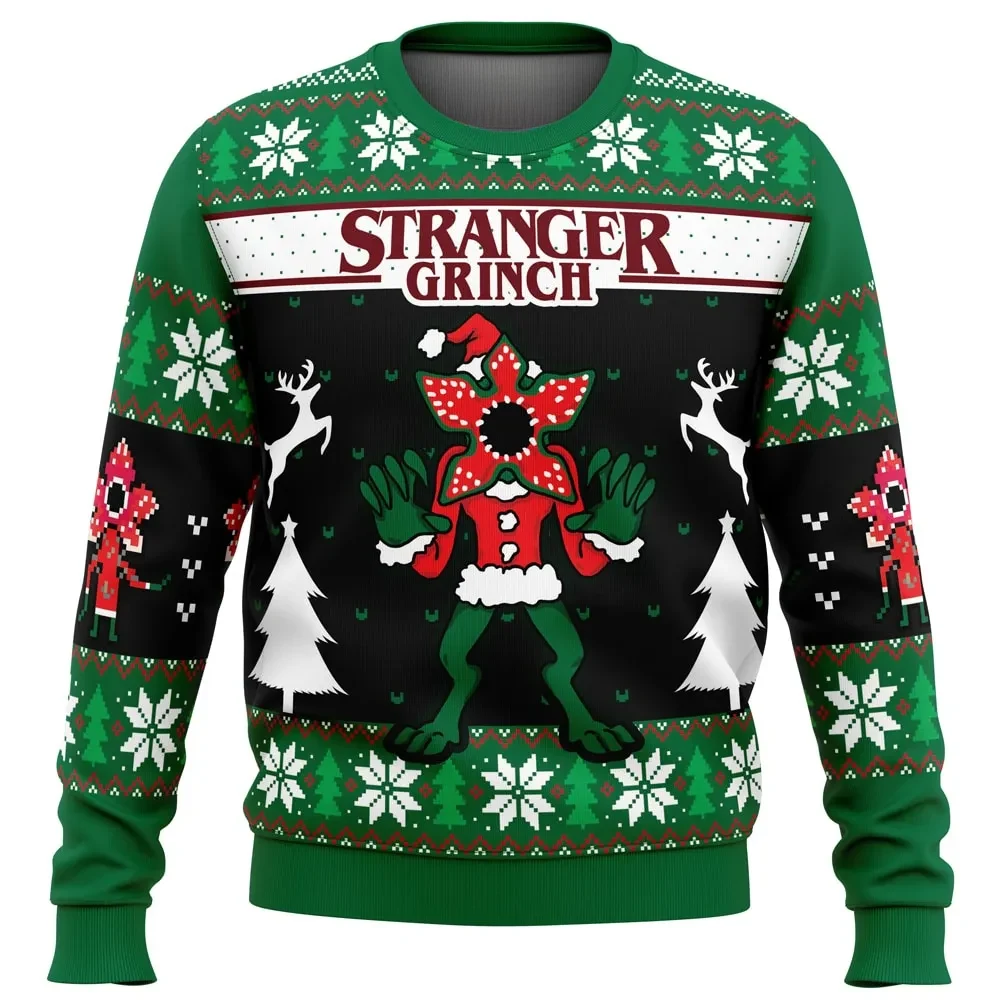 Stranger Grinch Demogorgon Stranger Things Ugly Christmas Sweater, Upside Down Holiday Sweater, TV Show All Over Print Xmas Sweater