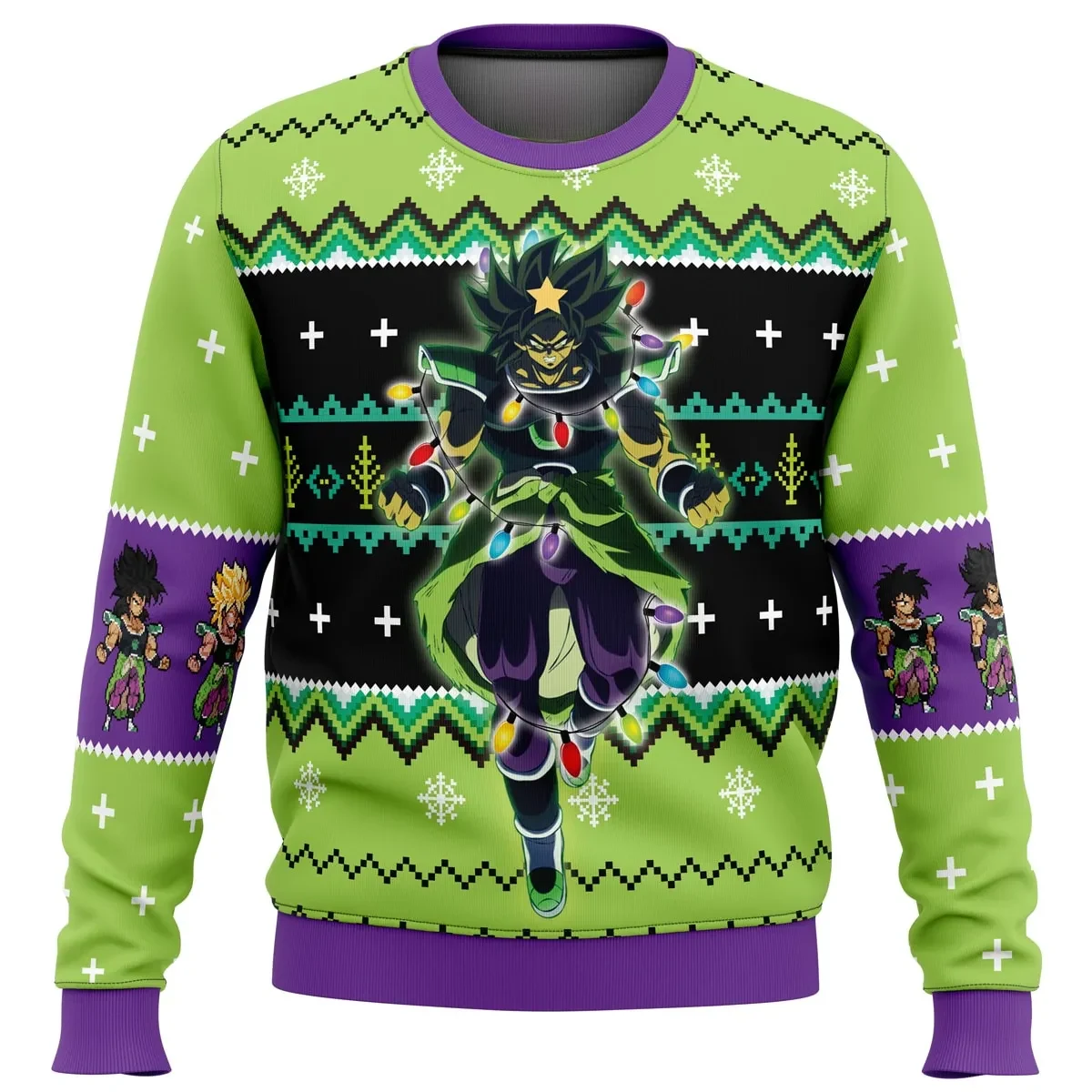 Broly Dragon Ball Z Ugly Christmas Sweater, Legendary Super Saiyan Wrapped in Christmas Lights DBZ Holiday Sweater, Anime Xmas Gift for Fans