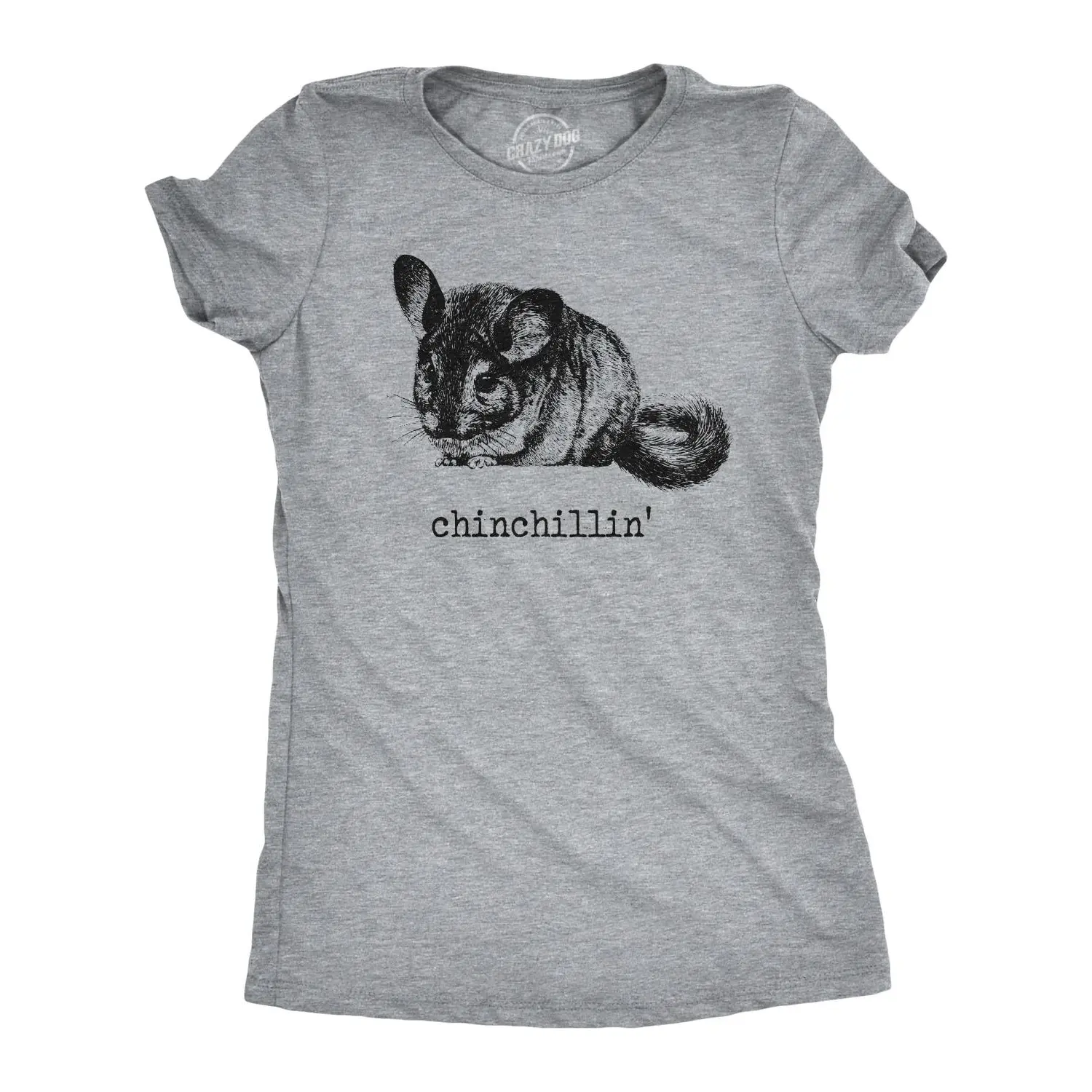 Womens Chinchillin Funny Chinchilla Graphic Tee, Cute Vintage Animal Lover Shirt, Fitted Novelty Pun T-Shirt for Women in Light Heather Grey