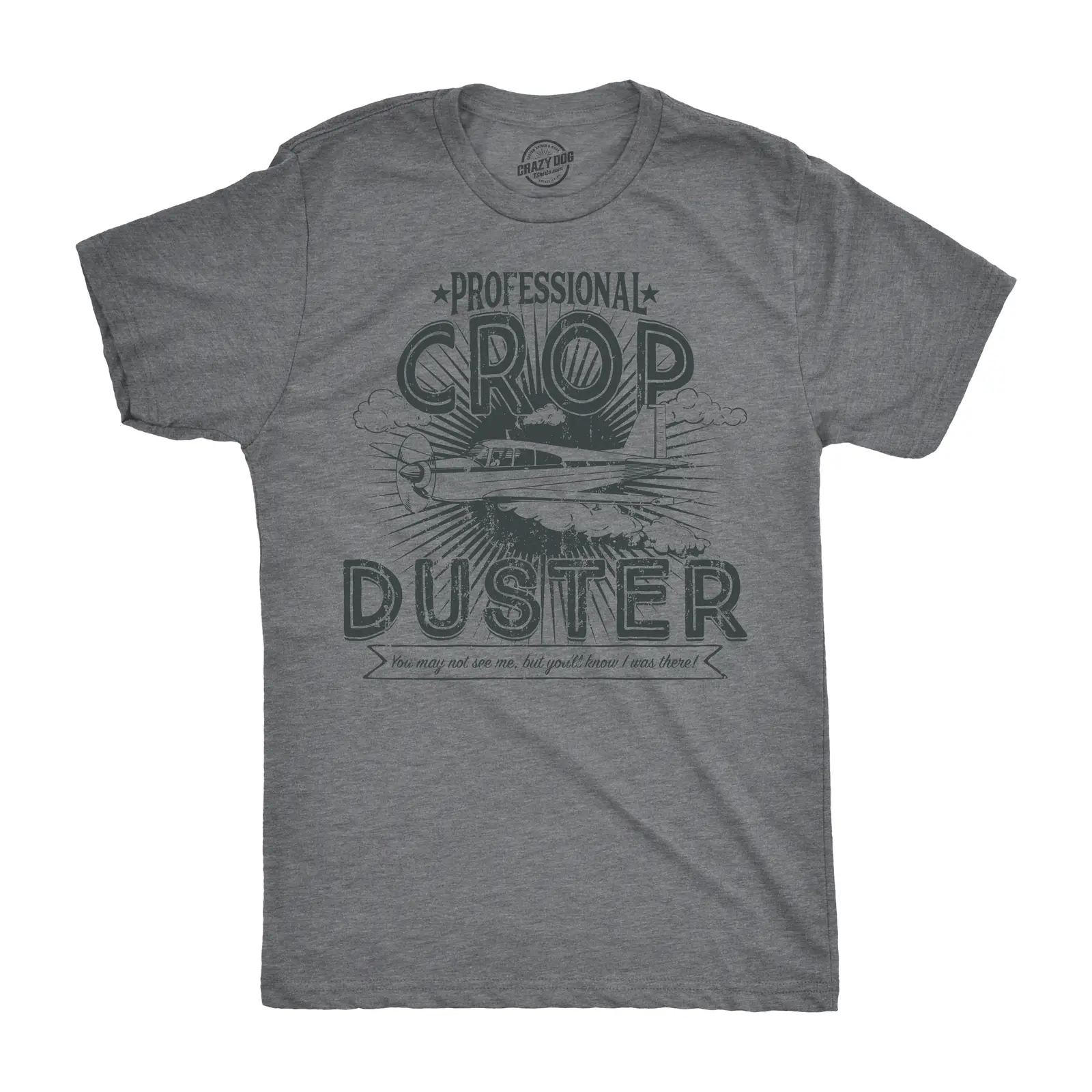 Professional Crop Duster Funny Farting Graphic Tee, Sarcastic Adult Humor Vintage Airplane Shirt, Novelty Short Sleeve Mens T-Shirt