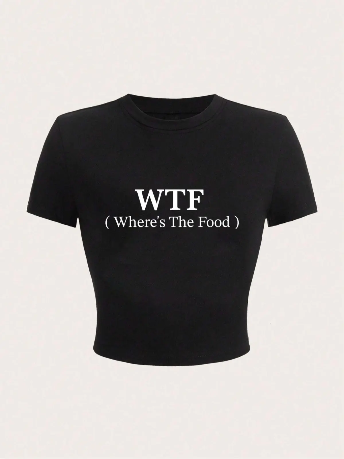WTF Where's The Food and DIET Did I Eat That Funny Letter Print Cropped Tee, Trendy Womens Streetwear Fitted Crew Neck Short Sleeve Top