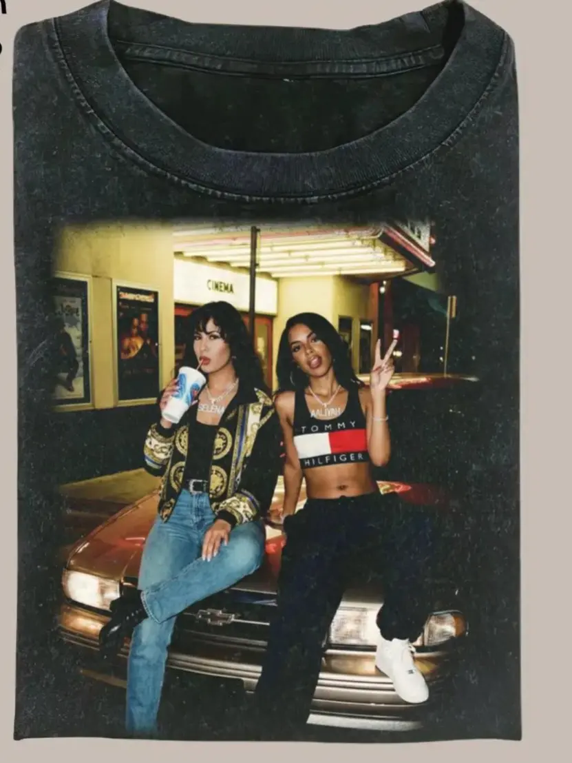Selena Quintanilla and Aaliyah Dream Collab Photo Graphic Tee, 90s Retro Music Band Vintage Shirt, Classic or Washed Cotton T-Shirt