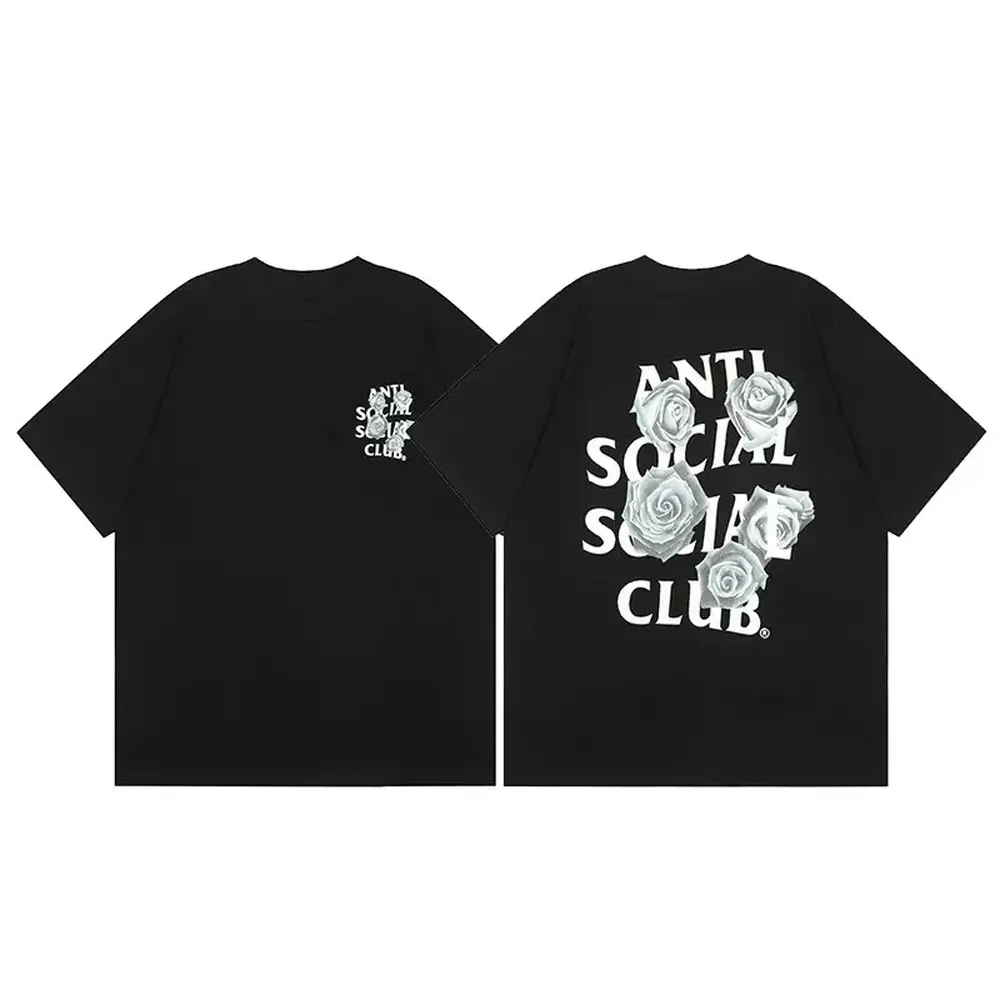 Anti Social Social Club White Roses Graphic Tee, Bold Floral Rose Front and Back Print Relaxed Fit Streetwear Unisex Cotton T-Shirt