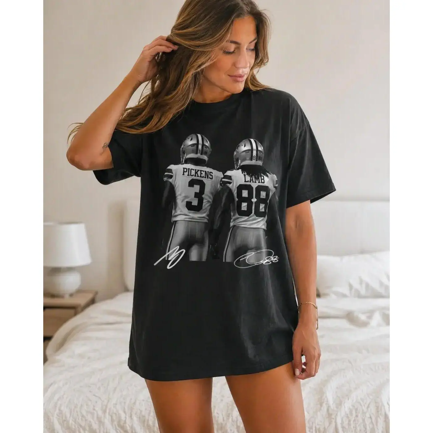 George Pickens and CeeDee Lamb Dallas Cowboys Retro Vintage Football Graphic Tee, Game Day Fan Unisex Black Cotton T-Shirt