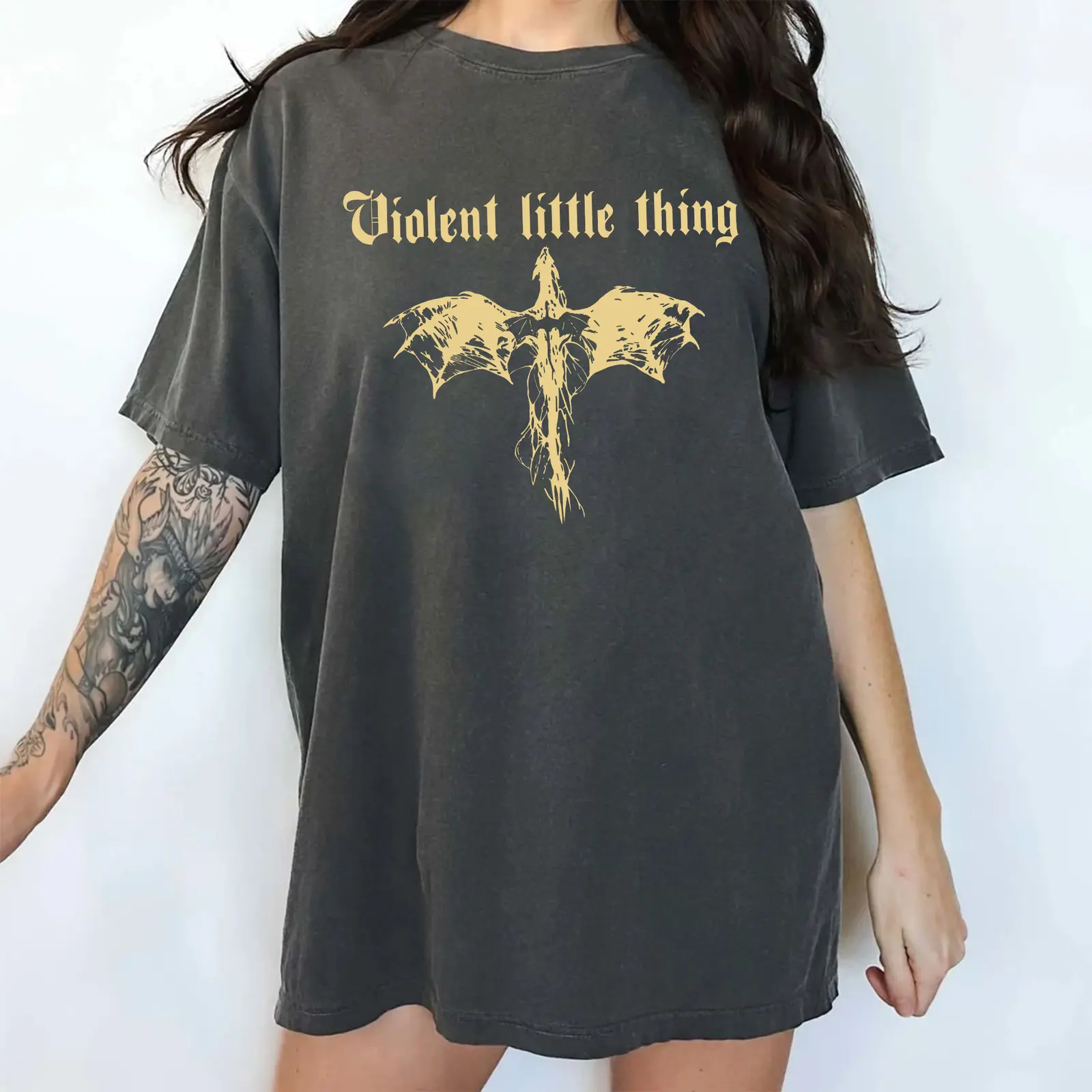 Violent Little Thing Comfort Colors Shirt, Bookish Dragon Rider Fantasy Reader Graphic Tee, Gothic BookTok Bookworm Oversized T-Shirt