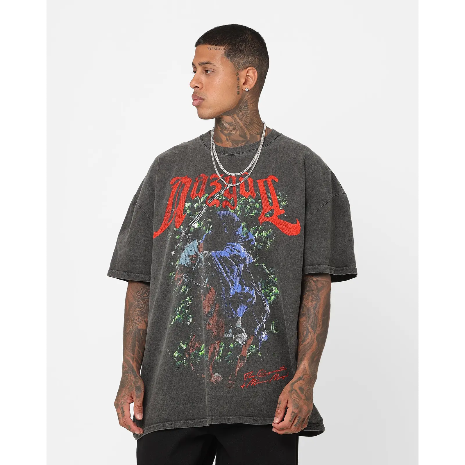 The Lord of the Rings Nazgul Minas Morgul Vintage Black Wash Graphic Tee, Ringwraith Fantasy Movie Double-Sided Heavyweight T-Shirt