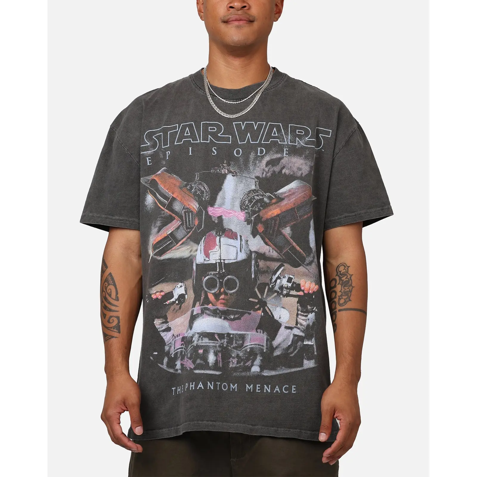 Star Wars Episode I The Phantom Menace 99 Graphic Tee, Vintage Black Wash Heavyweight T-Shirt, Retro Movie Front and Back Print