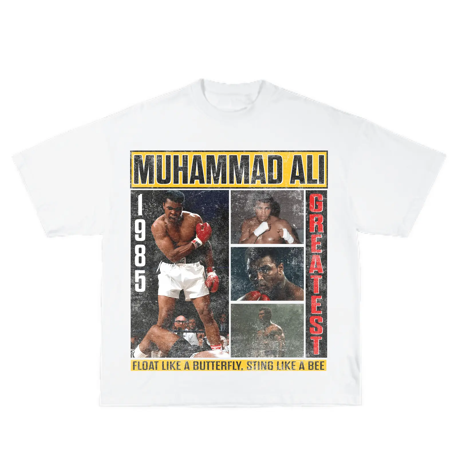 Muhammad Ali Float Like a Butterfly Sting Like a Bee Vintage Graphic Tee, 90s Hip Hop Y2K Throwback Big Face Boxing Heavyweight Cotton T-Shirt