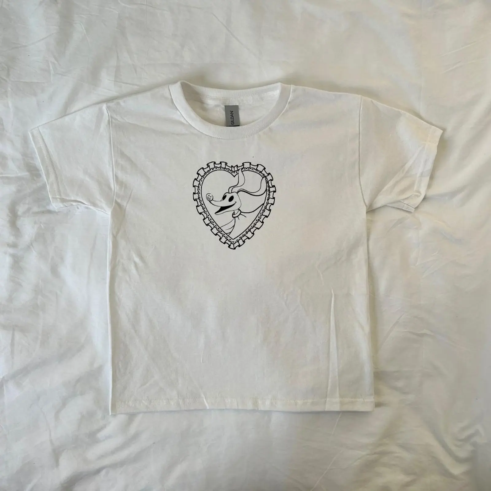 Zero Ghost Dog Heart Baby Tee, Jack Skellington Pumpkin Nose Halloween Spooky Season Tim Burton Vintage 90s Y2K Fitted Graphic Shirt