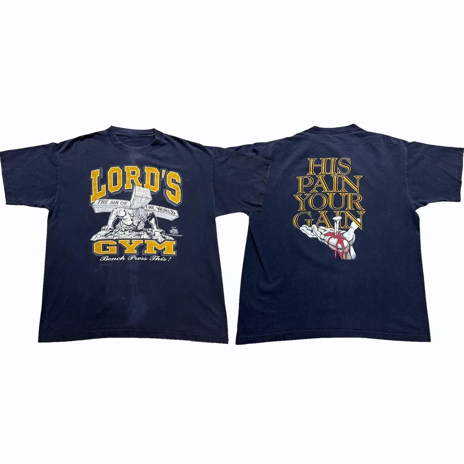 Vintage 1990s Lord's Gym Living Epistles Jesus Graphic Tee, His Pain Your Gain Christian 90s Streetwear Front and Back Print T-Shirt
