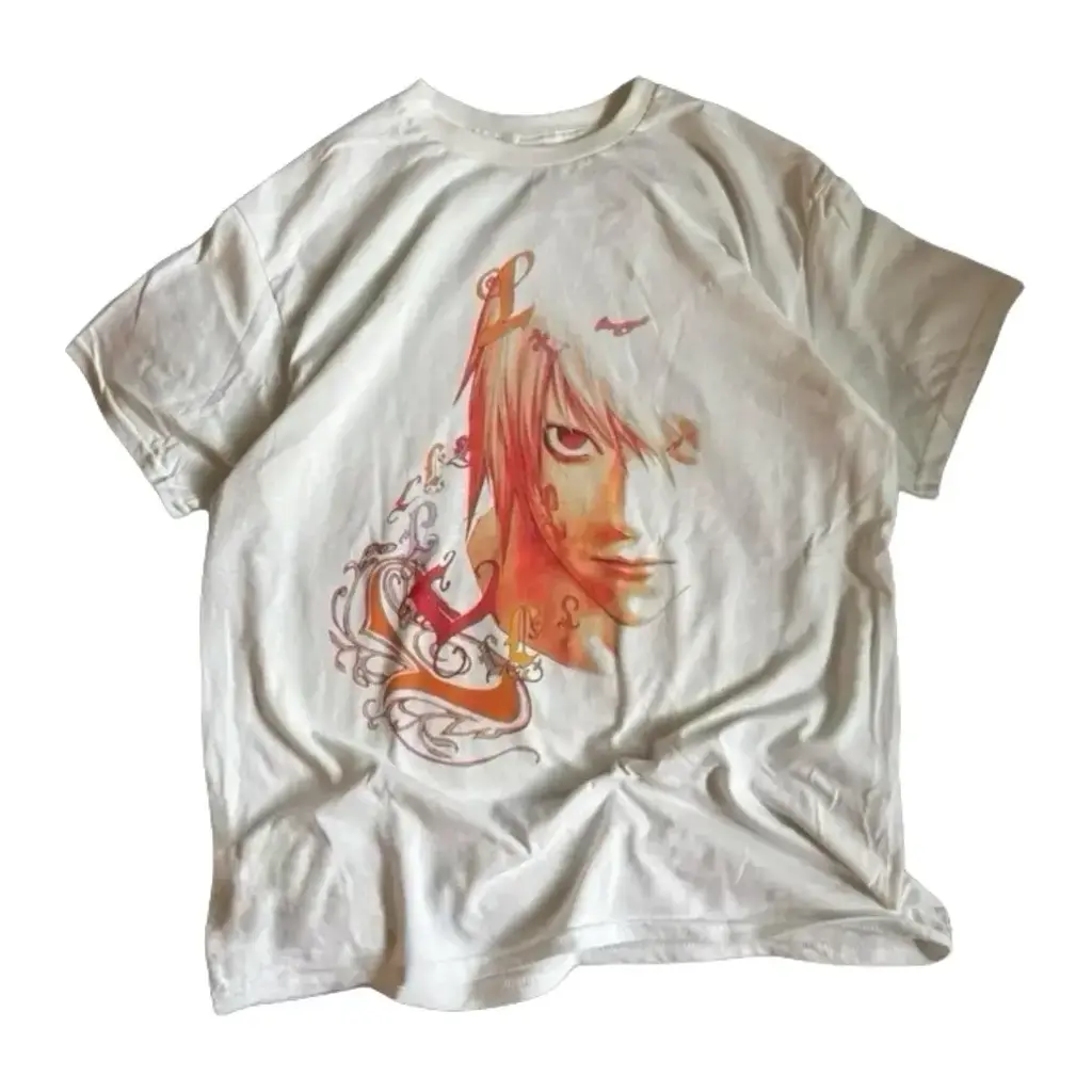 Death Note L Inspired Anime Graphic Tee, Y2K Grunge Aesthetic Vintage Style Streetwear Unisex Cotton Crewneck T-Shirt