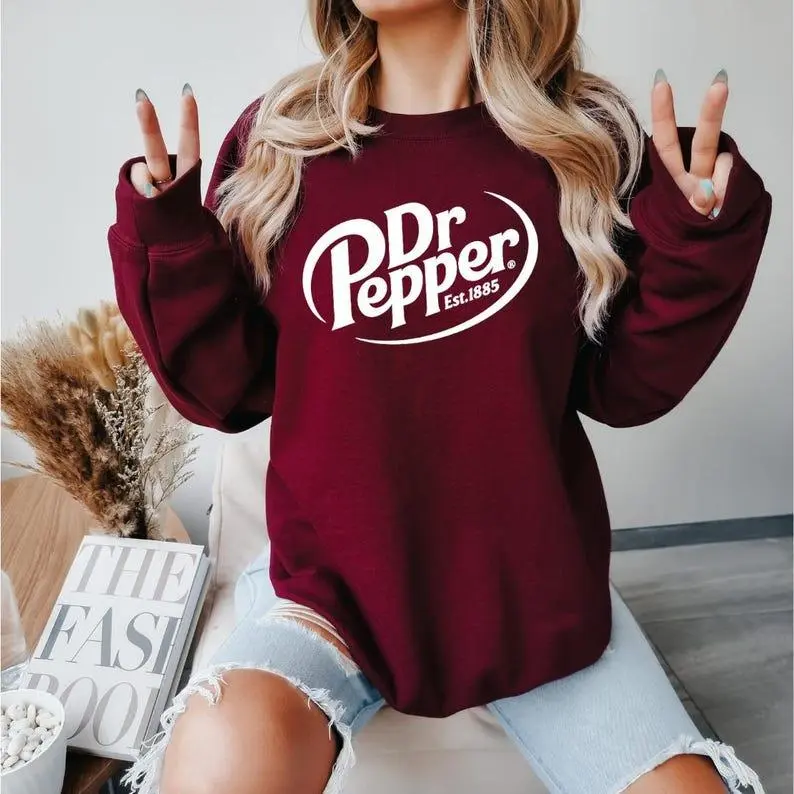 Dr Pepper Logo Sweatshirt, Classic Soda Vintage Style Beverage Graphic Crewneck, Retro Graphic Streetwear Unisex Pullover Sweater