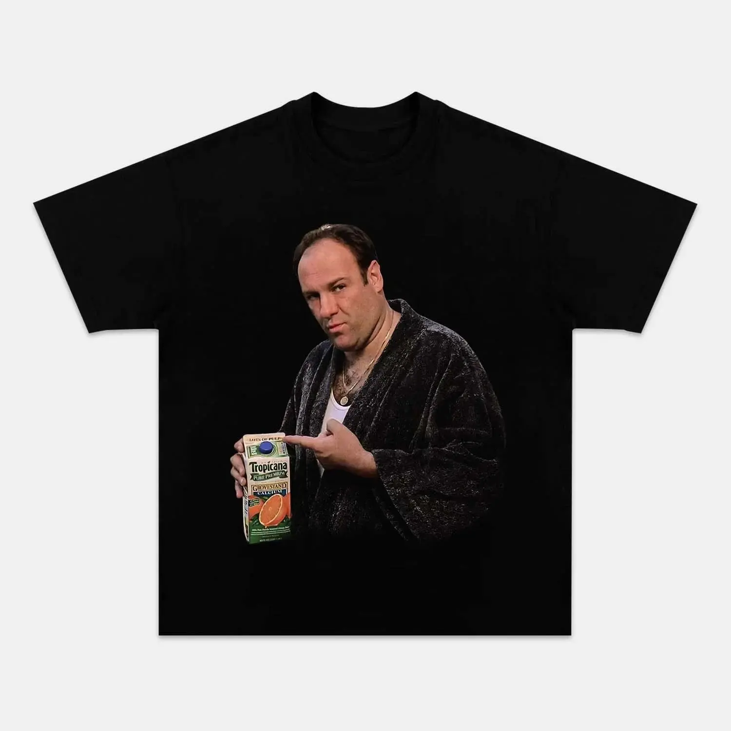 Tony Soprano Orange Juice Meme Graphic Tee, The Sopranos Vintage Distressed Streetwear Unisex T-Shirt, Washed Black or Black Cotton Tee