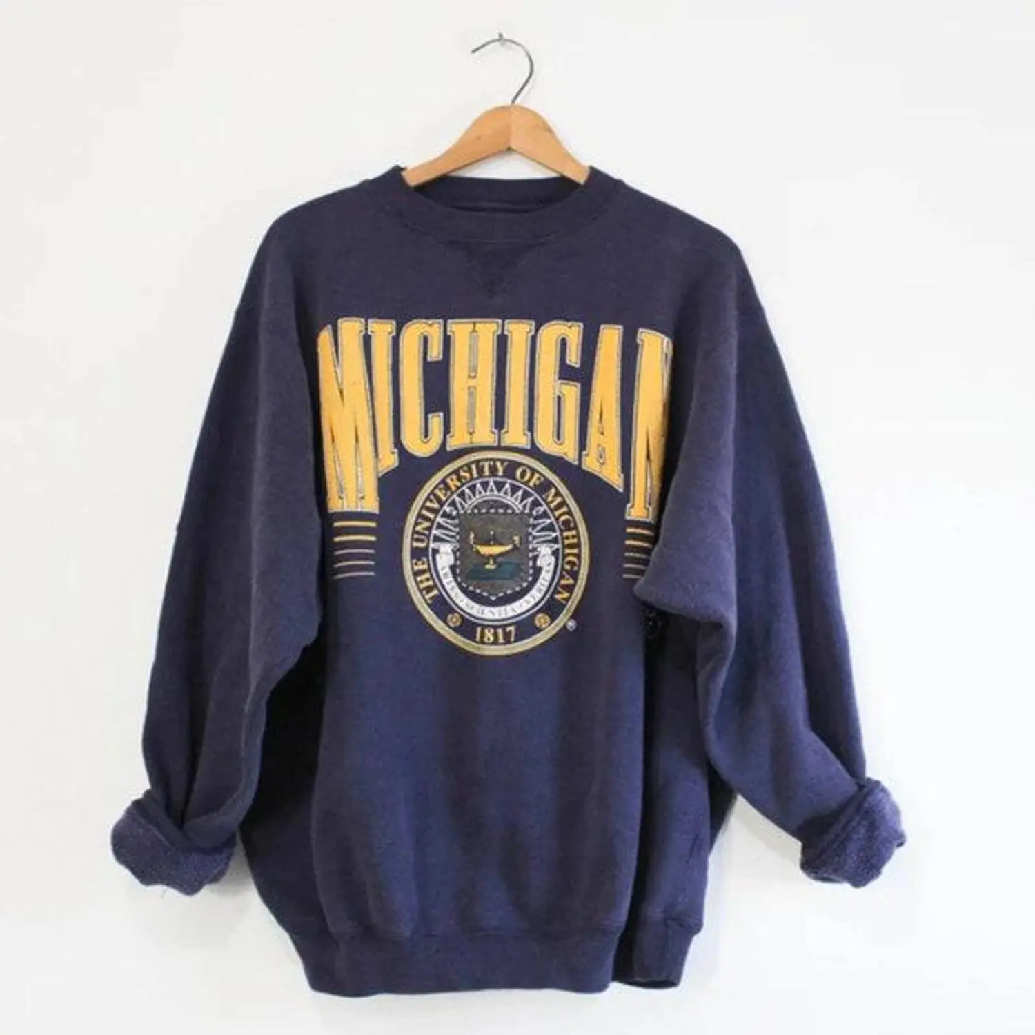 Vintage University of Michigan Sweatshirt and Tee, 90s Retro Game Day Mascot Seal Graphic Crewneck, Unisex Michigan Fan T-Shirt