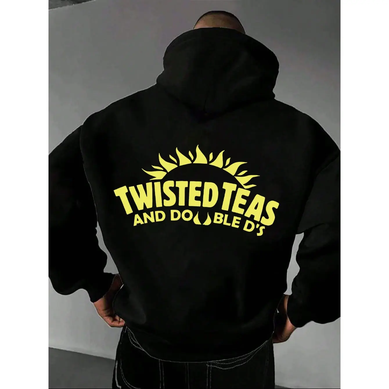 Twisted Teas and Double D's Funny Graphic Hoodie, Retro Sunburst Back Print Drinking Humor Streetwear Pullover Hooded Sweatshirt for Men