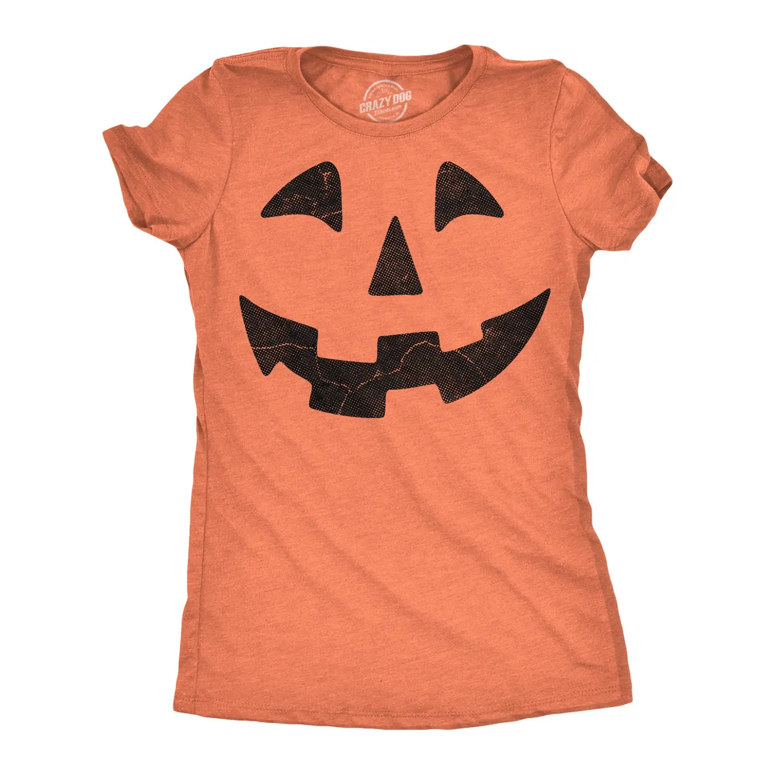 Giant Jack O Lantern Face Funny Halloween Graphic Tee for Women, Cute Vintage Pumpkin Costume Novelty Fitted Short Sleeve T-Shirt