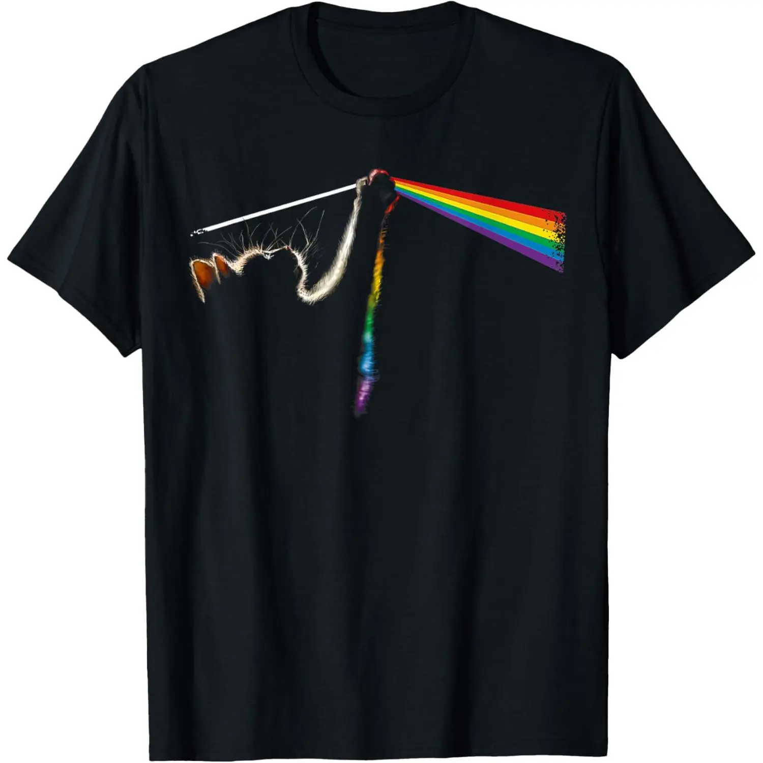 Vintage Cat Prism Rainbow Light Rock Music Graphic Tee, Funny Cat Lover Cat Dad Cat Mom Retro Classic Rock Album Parody Unisex T-Shirt