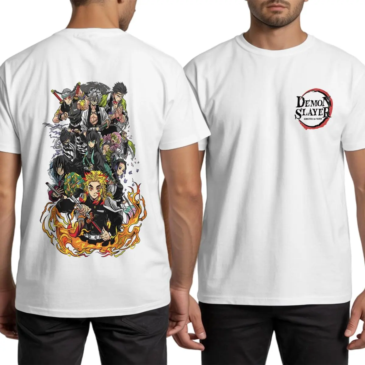 Demon Slayer Hashira Anime Manga Graphic Tee, Front and Back Print Garment-Dyed Washed Option Classic Soft Cotton Unisex T-Shirt