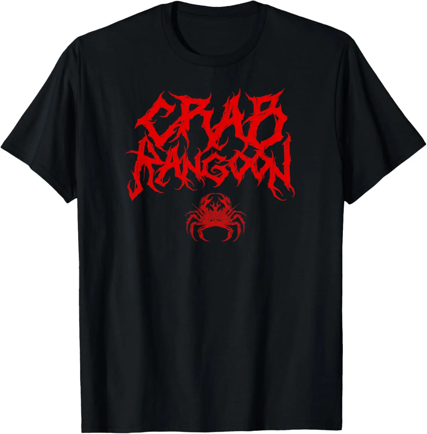 Crab Rangoon Metal Band Style Logo Funny Meme Tee, Chinese Food Lover Metal-Goth Humor Graphic T-Shirt, Classic Alt Streetwear Cotton Shirt