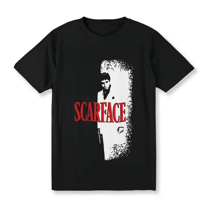 Scarface Movie Poster Graphic Tee, Tony Montana Classic 80s Gangster Film Retro Preppy Streetwear Classic Fit Cotton Crew Neck T-Shirt