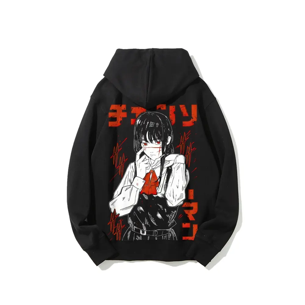 Chainsaw Man Yoru Asa Mitaka Anime Hoodie, Japanese Manga Otaku Streetwear Front and Back Print Pullover Hooded Sweatshirt, Unisex CSM Top