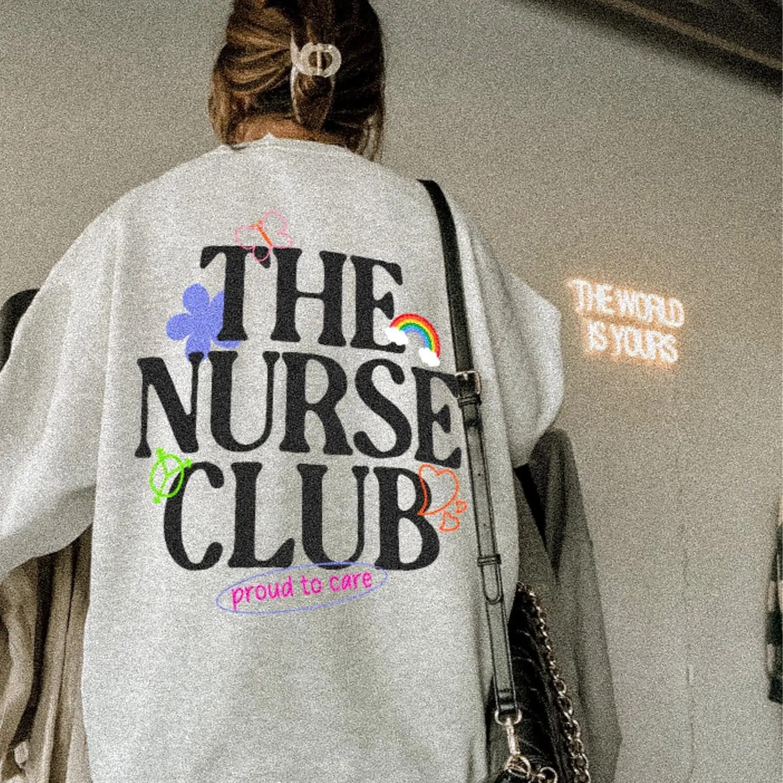 The Nurse Club Proud to Care Pride Nurse Sweatshirt, Subtle Pride RN Transgender Support Proud Ally Kidcore Two-Sided Shirt