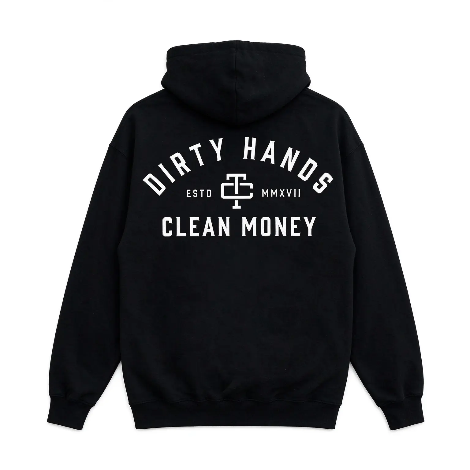 Work Hard Dirty Hands Clean Money Mechanic Workwear Graphic Hoodie, Back Print Heavyweight Pullover, ESTD MMXVII Blue Collar Casual Menswear